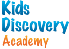 A green background with the words kids discovery academy written in blue and orange.